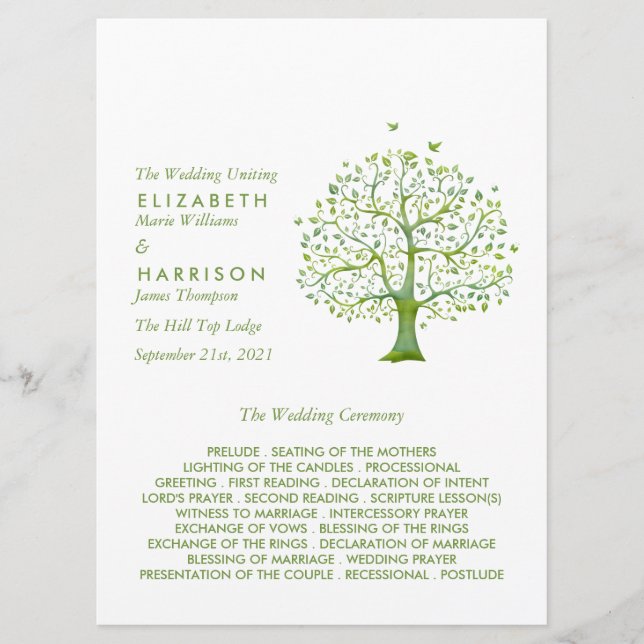 Tree of Life, Elegant Wedding Program (Front)