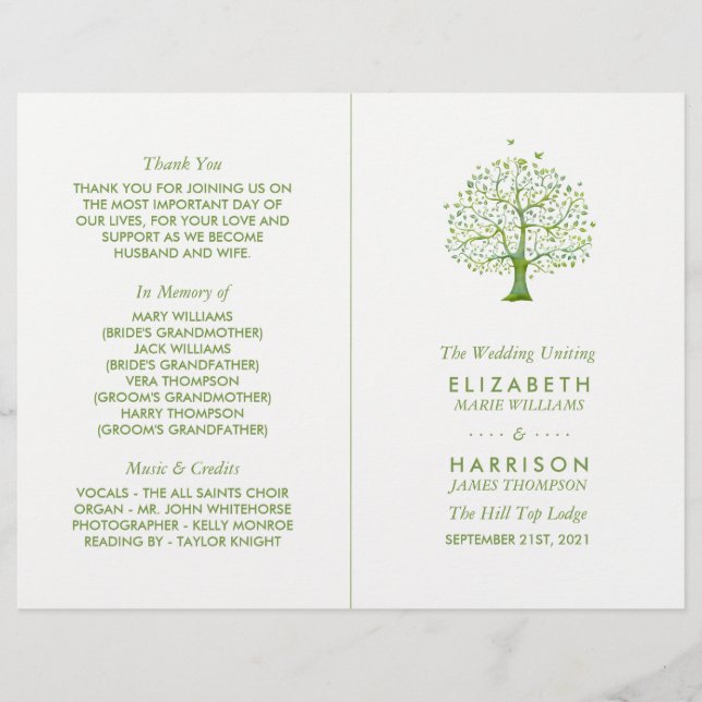 Tree of Life, Elegant Wedding Programme (Front)