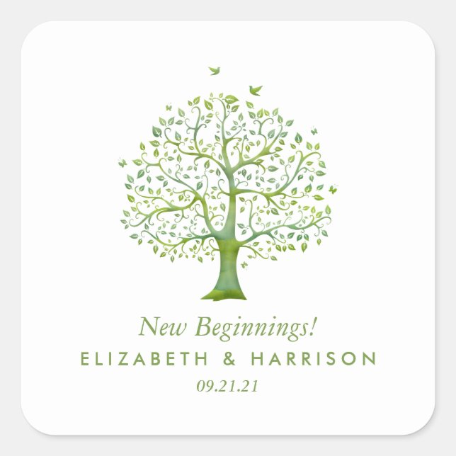 Tree of Life, Elegant Wedding Square Sticker (Front)