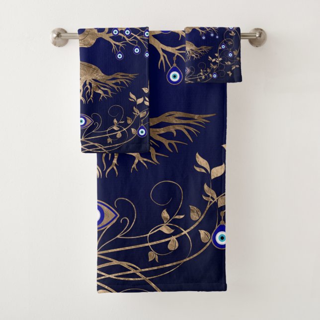 Tree of Life Evil Eye Ornament Bath Towel Set (Insitu)