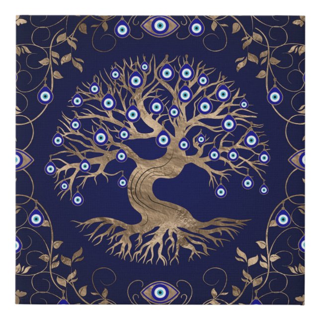 Tree of Life Evil Eye Ornament Faux Canvas Print (Front)