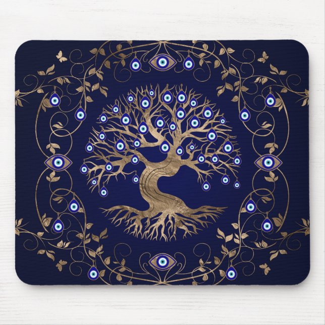 Tree of Life Evil Eye Ornament Mouse Pad (Front)