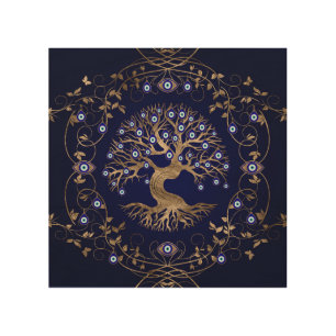 Tree of Life Evil Eye Ornament Wood Wall Art