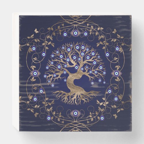 Tree of Life Evil Eye Ornament Wooden Box Sign