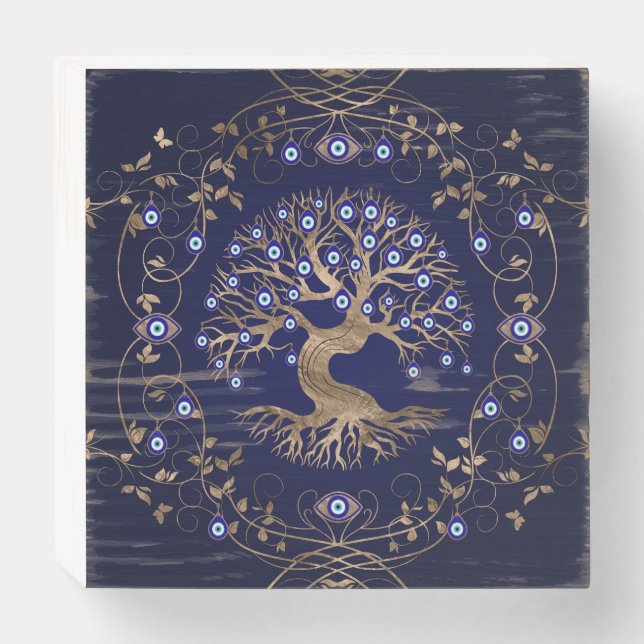 Tree of Life Evil Eye Ornament Wooden Box Sign (Front Horizontal)