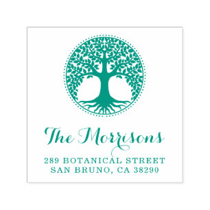 Tree Of Life Family Name Script Return Address Self-inking Stamp