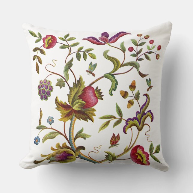 Tree of Life Faux Jacobean Embroidery Pillow (Front)