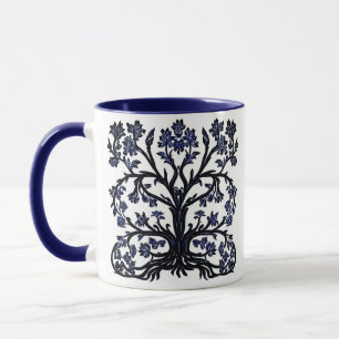 Tree of Life Floral #2 Cobalt Blue and White Mug
