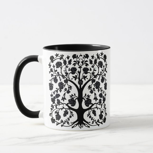 Tree of Life Floral #5 Black and White  Mug (Left)