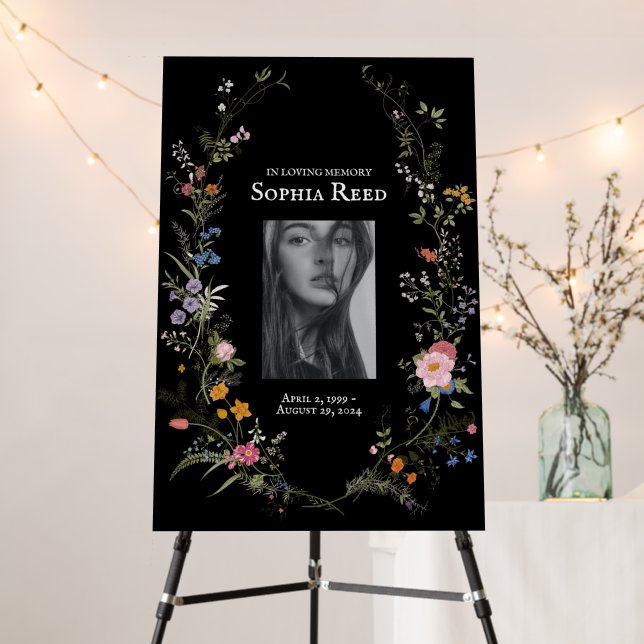 Tree of Life Floral Crest Funeral Memorial Sign (In Situ (Stand))