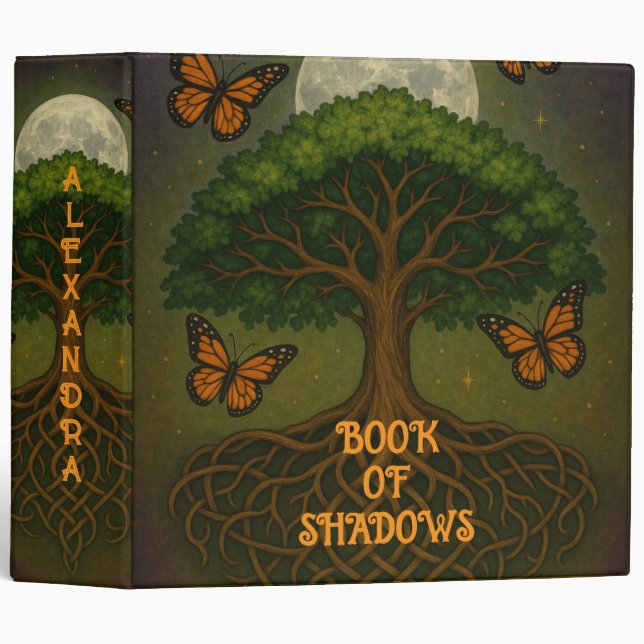 Tree of Life Full Moon Butterflies Book of Shadows 3 Ring Binder (Front/Spine)