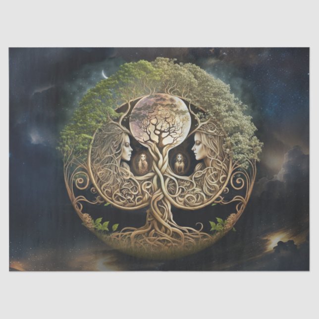 Tree of Life Goddess and Moon Decoupage Tissue Paper (Front)