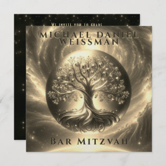 Tree of Life Gold and Black Bar Mitzvah Invitation