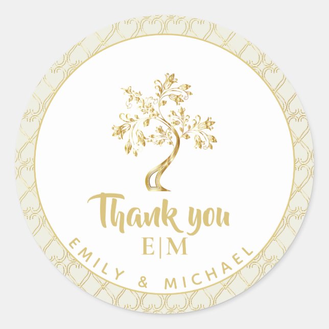 Tree of Life Gold Foil Wedding Baby Bar Bat Mitvah Classic Round Sticker (Front)