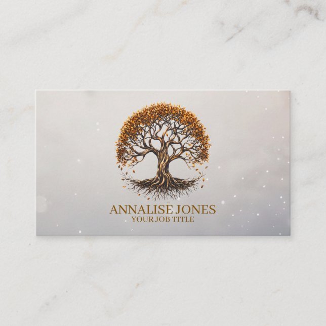 Tree of life Gold Leaves Business Card (Front)