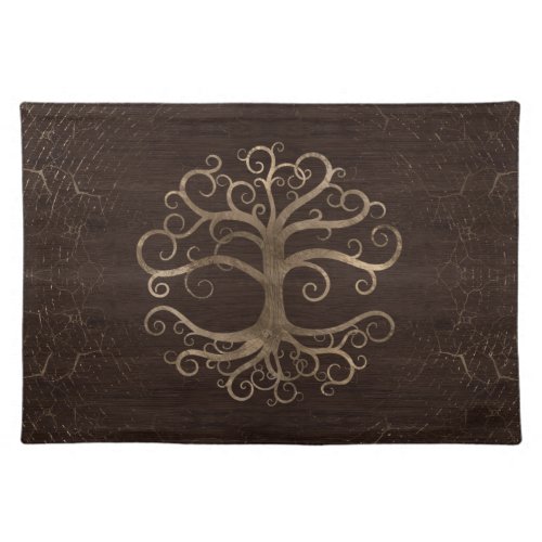 Tree of life Gold on Wooden Texture Cloth Placemat