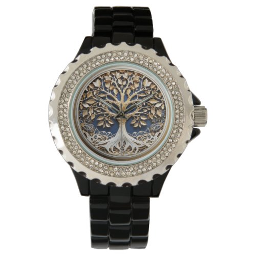 Tree of Life Gold White Navy Blue Watch