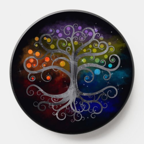 Tree of life Golden Silver swirl and Rainbow PopSocket