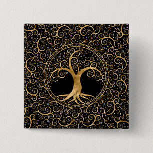 Tree of life Golden Spiral and Gemstones Button