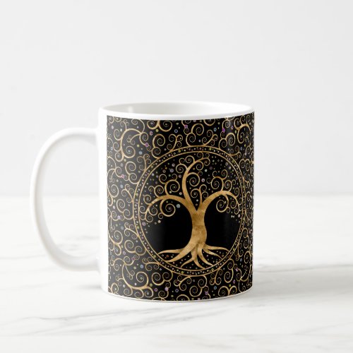 Tree of life Golden Spiral and Gemstones Coffee Mug