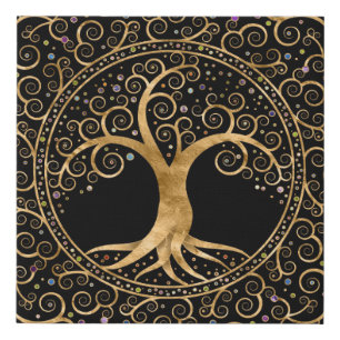 Tree of life Golden Spiral and Gemstones Faux Canvas Print