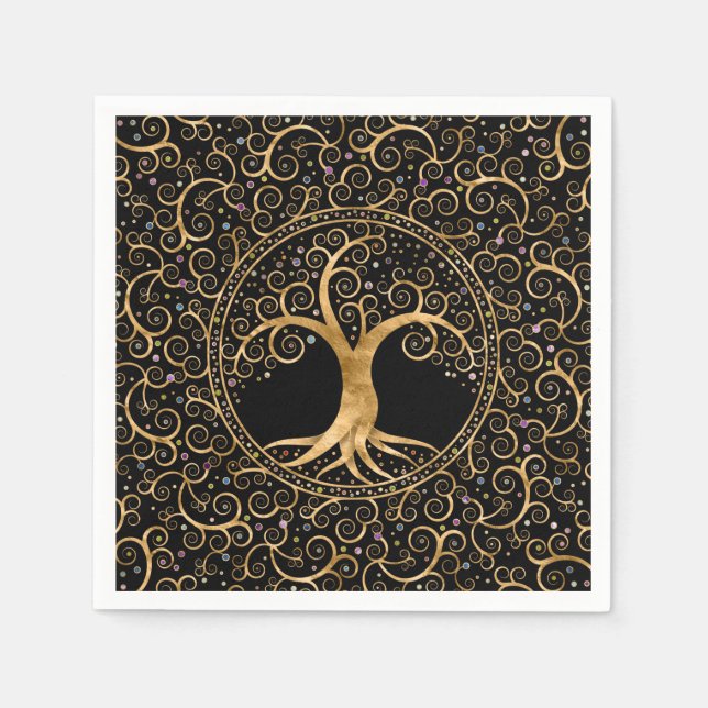 Tree of life Golden Spiral and Gemstones Napkins (Front)