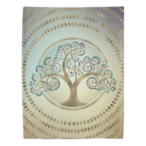 Tree of life Golden Spiral and Marble Duvet Cover