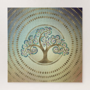 Tree of life Golden Spiral and Marble Jigsaw Puzzle
