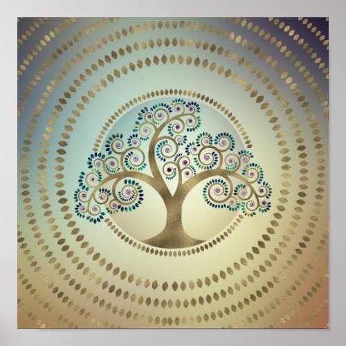 Tree of life Golden Spiral and Marble Poster