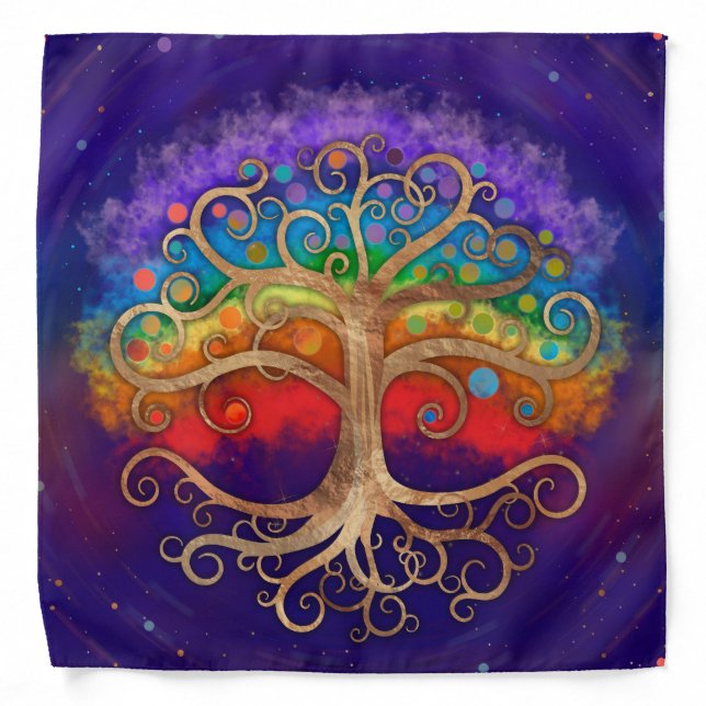 Tree of life Golden Swirl and Rainbow Bandana (Front)