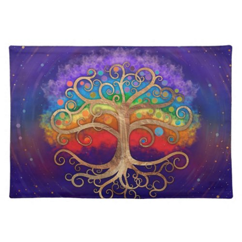 Tree of life Golden Swirl and Rainbow Cloth Placemat