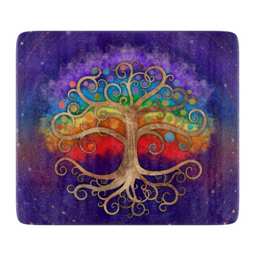 Tree of life Golden Swirl and Rainbow Cutting Board