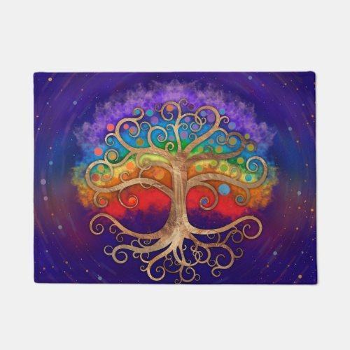 Tree of life Golden Swirl and Rainbow Doormat