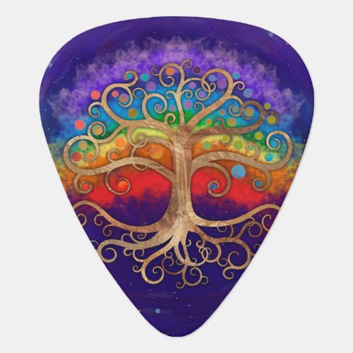 Tree of life Golden Swirl and Rainbow Guitar Pick