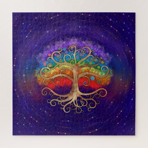 Tree of life Golden Swirl and Rainbow Jigsaw Puzzle