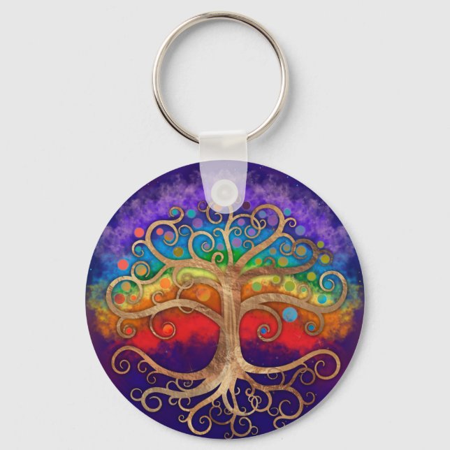 Tree of life Golden Swirl and Rainbow Keychain (Front)