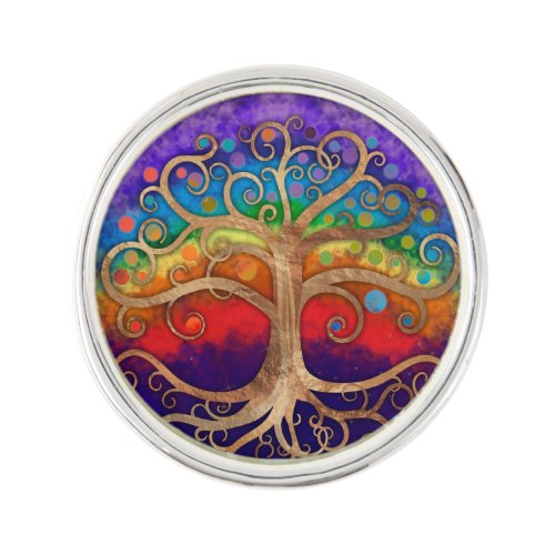 Tree of life Golden Swirl and Rainbow Lapel Pin