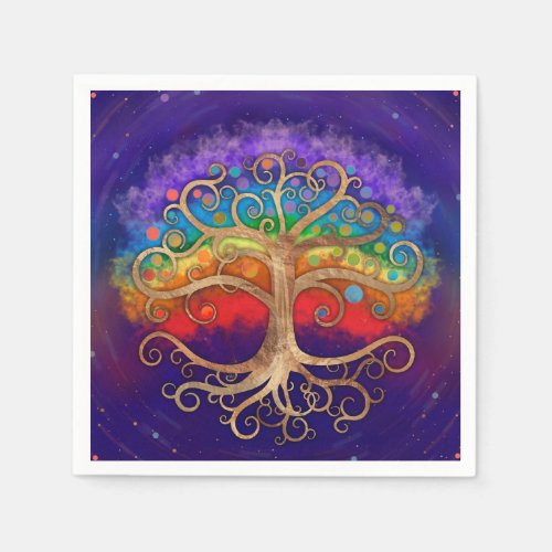 Tree of life Golden Swirl and Rainbow Napkins