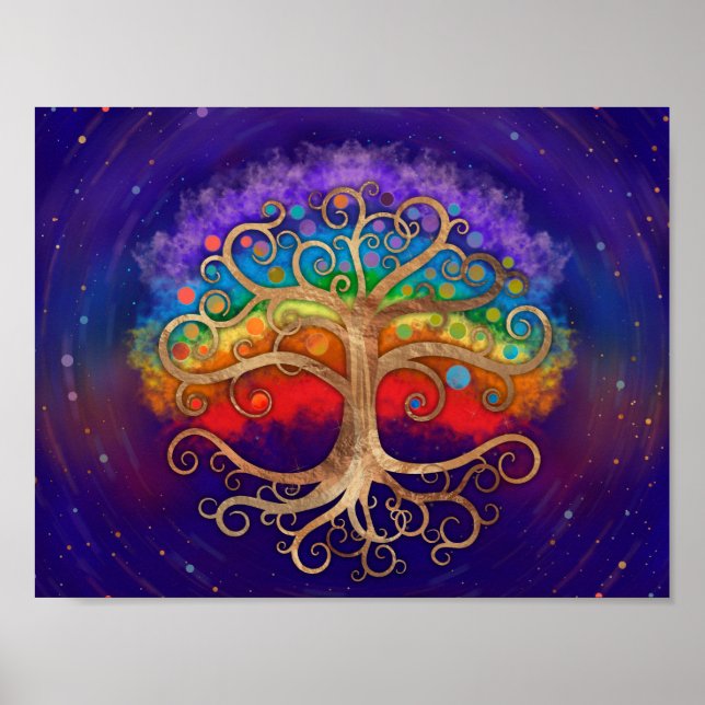 Tree of life Golden Swirl and Rainbow Poster (Front)