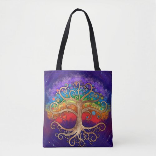 Tree of life Golden Swirl and Rainbow Tote Bag