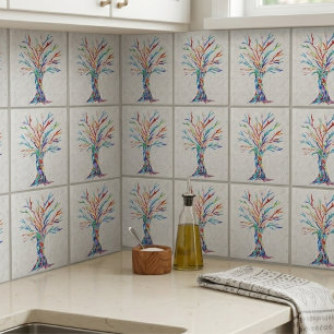 Tree of Life Gray Ceramic Tile