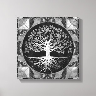 Tree of life - Gray scale Gemstone Canvas Print
