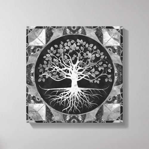 Tree of life _ Gray scale Gemstone Canvas Print