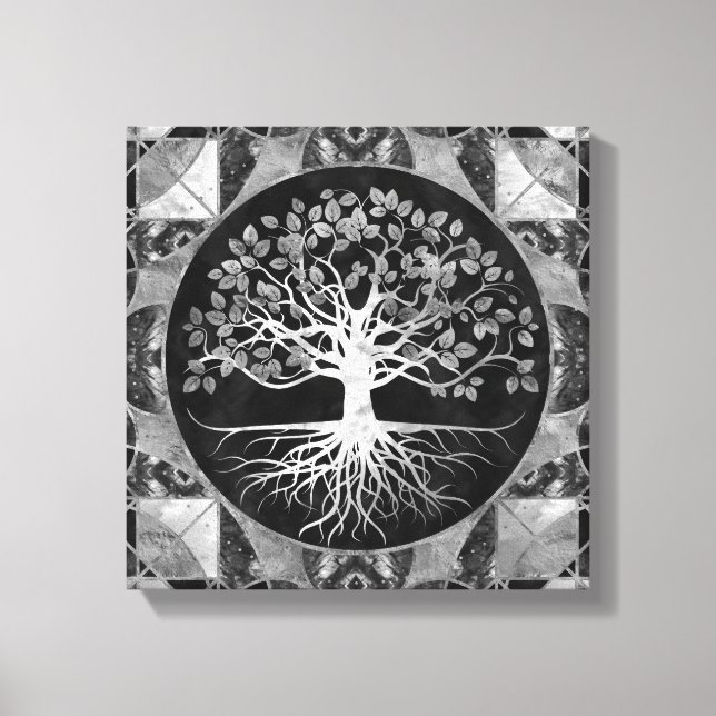 Tree of life - Gray scale Gemstone Canvas Print (Front)