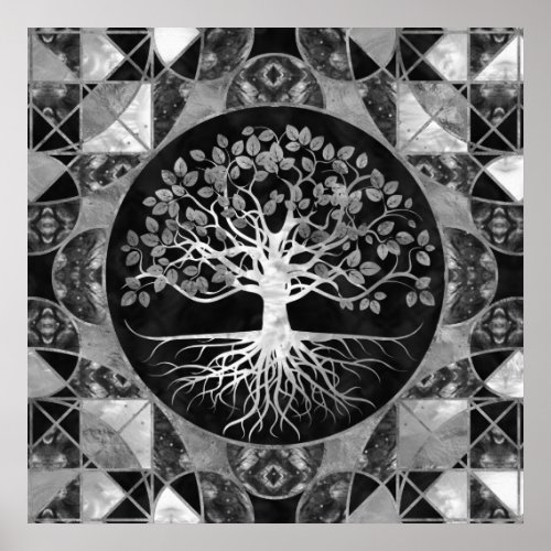 Tree of life _ Gray scale Gemstone Poster