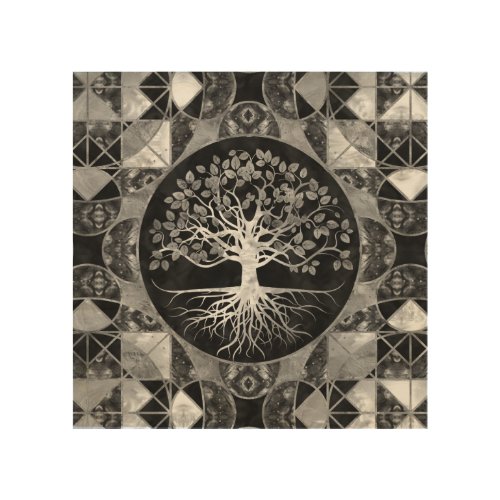 Tree of life _ Gray scale Gemstone Wood Wall Art