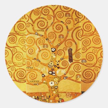 Tree Of Life Gustav Klimt Nouveau Classic Round Sticker by antiqueart at Zazzle