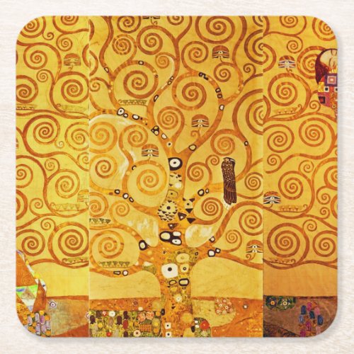 Tree of Life Gustav Klimt Nouveau Square Paper Coaster