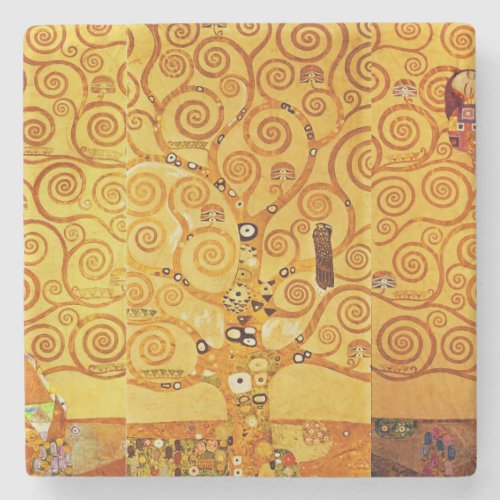 Tree of Life Gustav Klimt Nouveau Stone Coaster