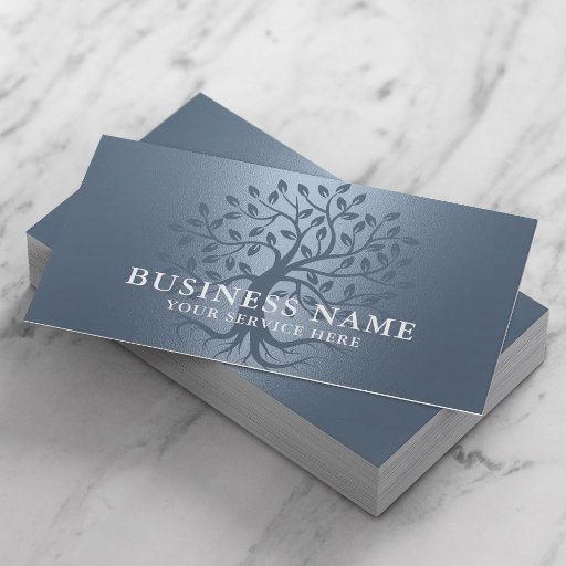 Customizable Tree of Life Health Wellness Salon Spa Dusty Blue Business Card
